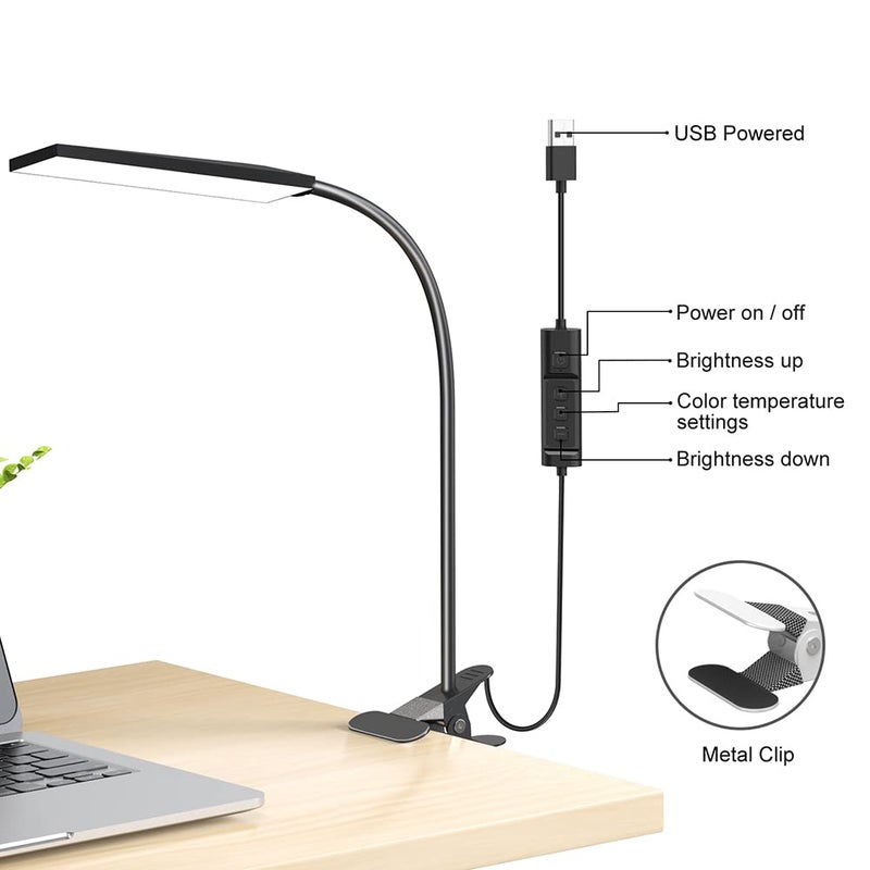 RAOYI LED Desk Lamp, 5W USB Clip on Light Eye-Caring Reading Clamp Table Lamp with 48 LEDs Flexible Neck, 3 Color Modes and 14 Brightness Levels for Office Bedroom Study (Black) - Image 4